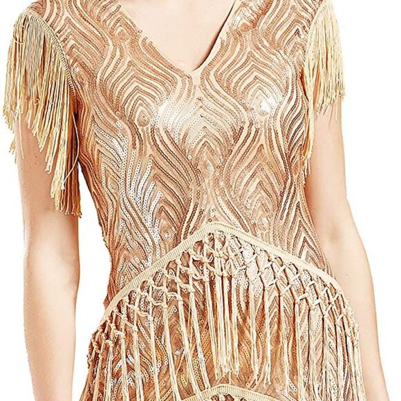 Babebeyond 1920s Flapper Dress in Rose Gold - Picture 2 of 5